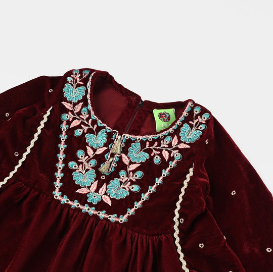 Infant Girls Velvet Fancy 3Pcs Gumaan-MAROON
