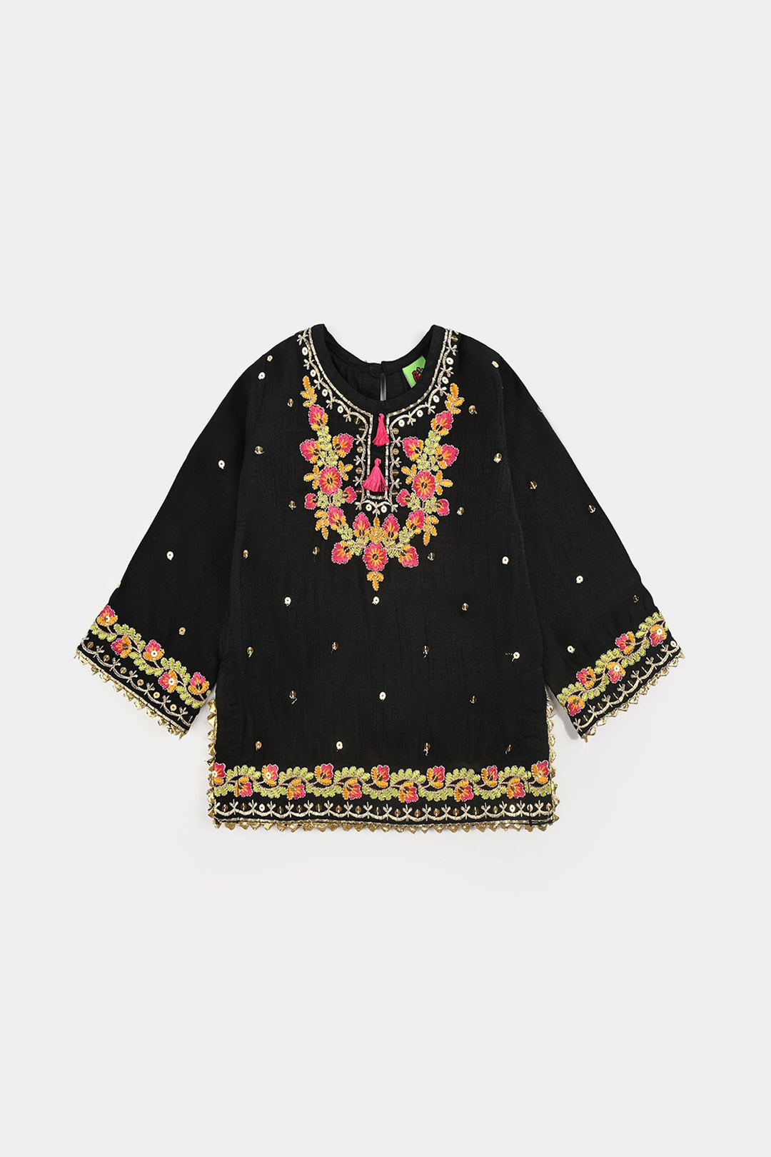 Infant Girls Raw Silk Fancy 3Pcs Falak-BLACK