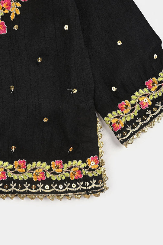 Infant Girls Raw Silk Fancy 3Pcs Falak-BLACK