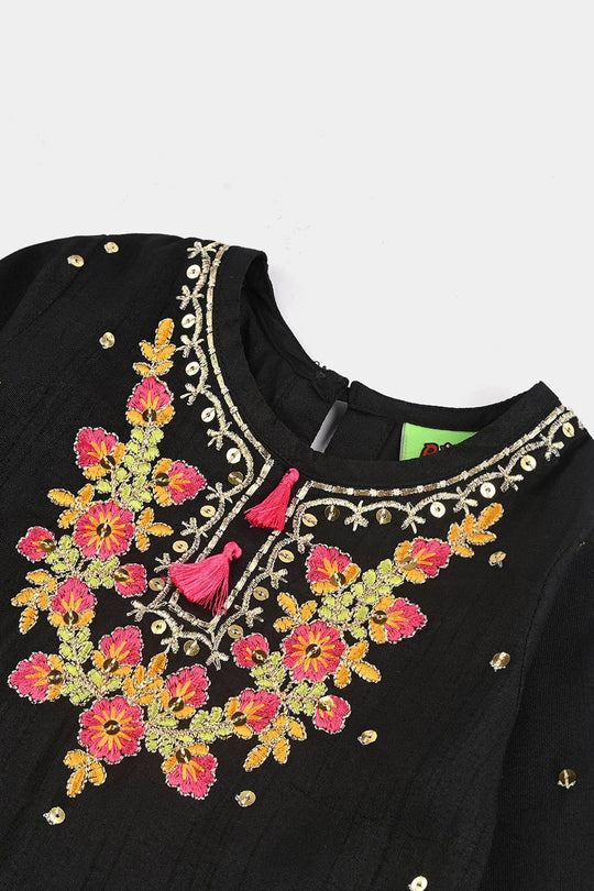 Infant Girls Raw Silk Fancy 3Pcs Falak-BLACK