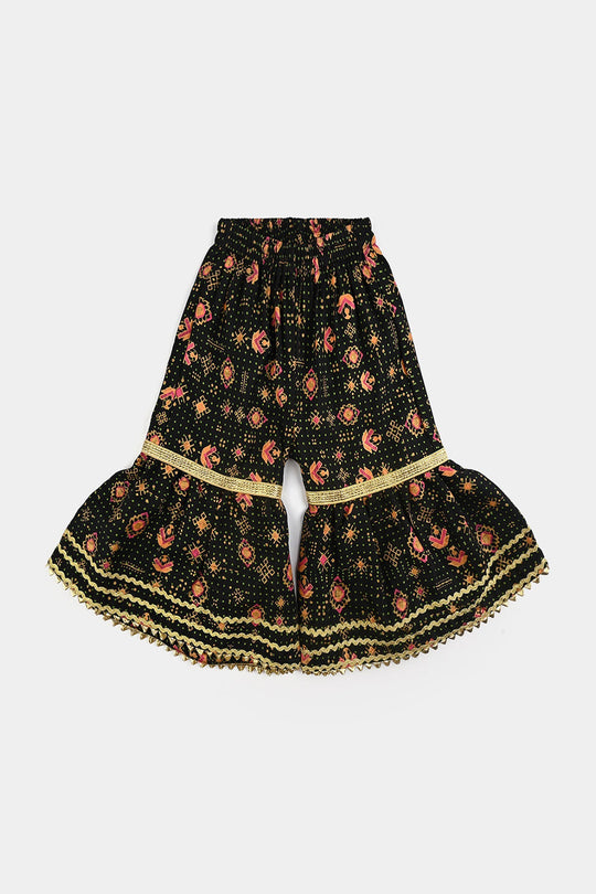 Infant Girls Raw Silk Fancy 3Pcs Falak-BLACK