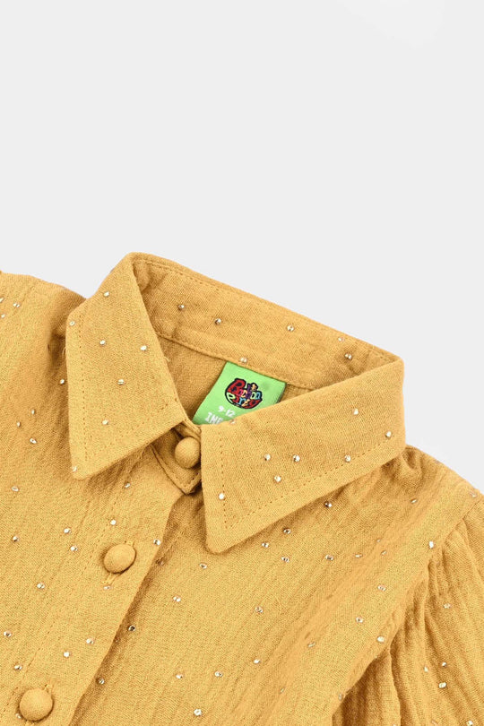 Infant Girls Cotton Casual Top Mustard Shine - Mustard