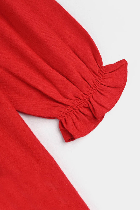 Girls Cotton EMB Frock Rose-Red