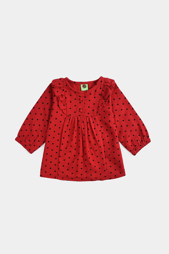 Infant Girls Cotton Casual Top Polka Dot - RED