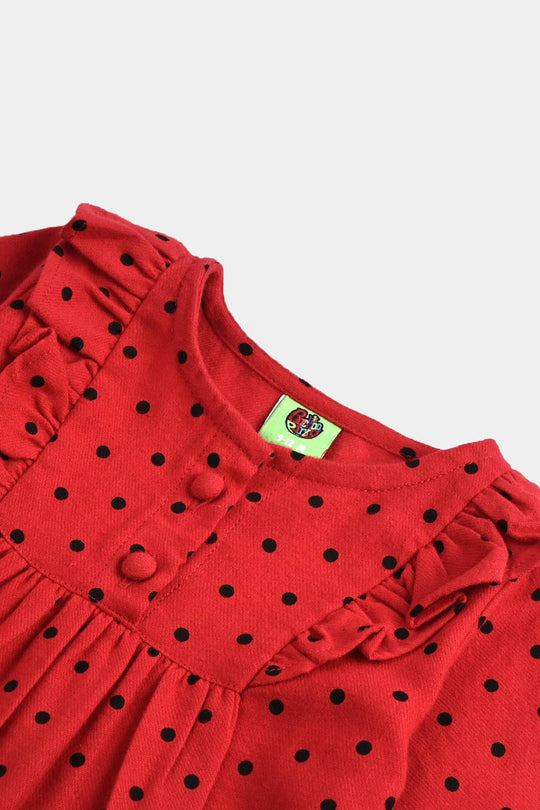 Infant Girls Cotton Casual Top Polka Dot - RED