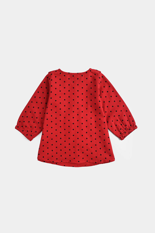 Infant Girls Cotton Casual Top Polka Dot - RED