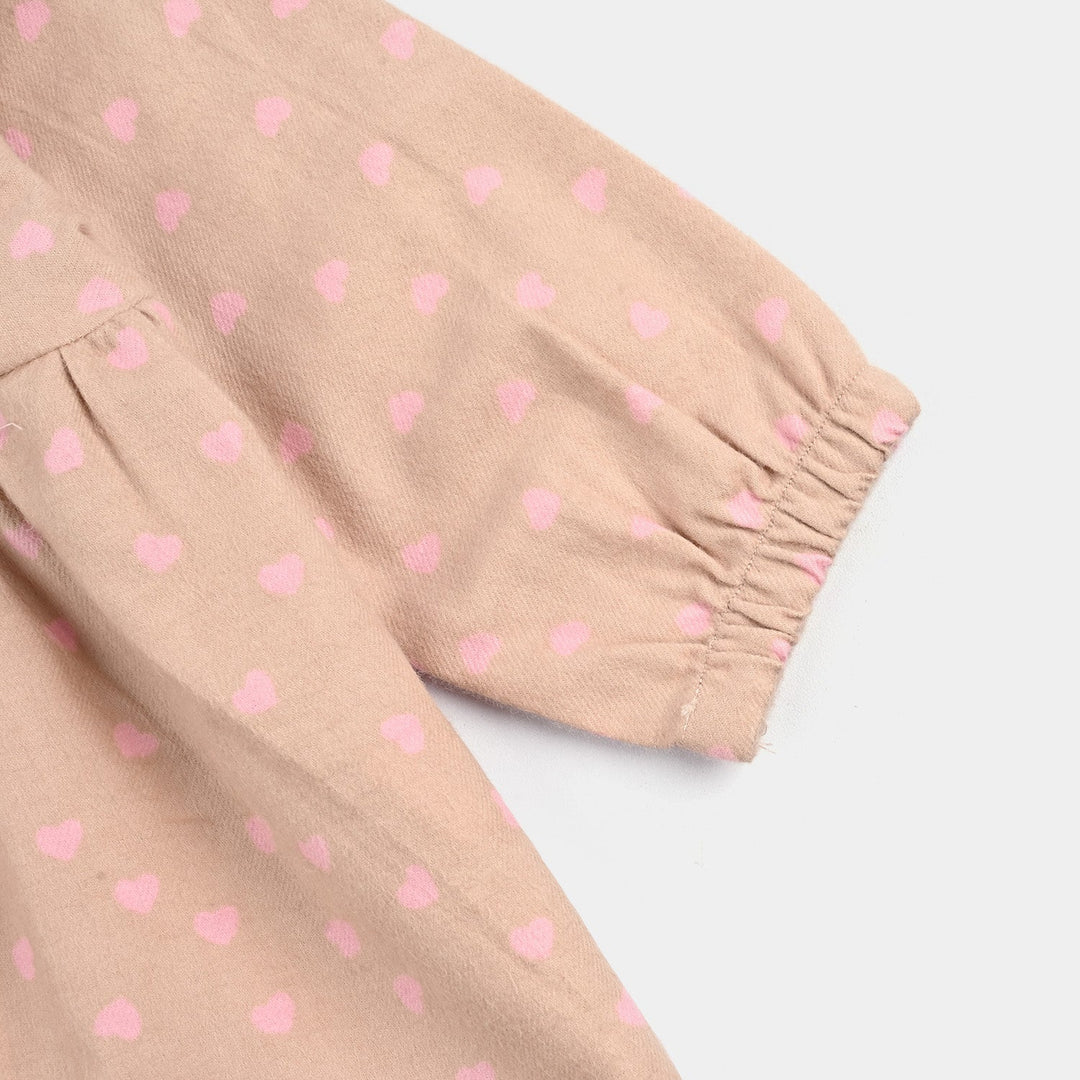 Infant Girls Cotton Casual Frock Pink Heart - BEIGE