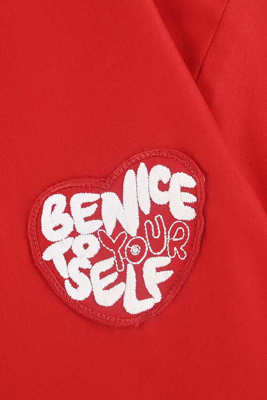 Girls Cotton Twill Emb Top Red Love-RED