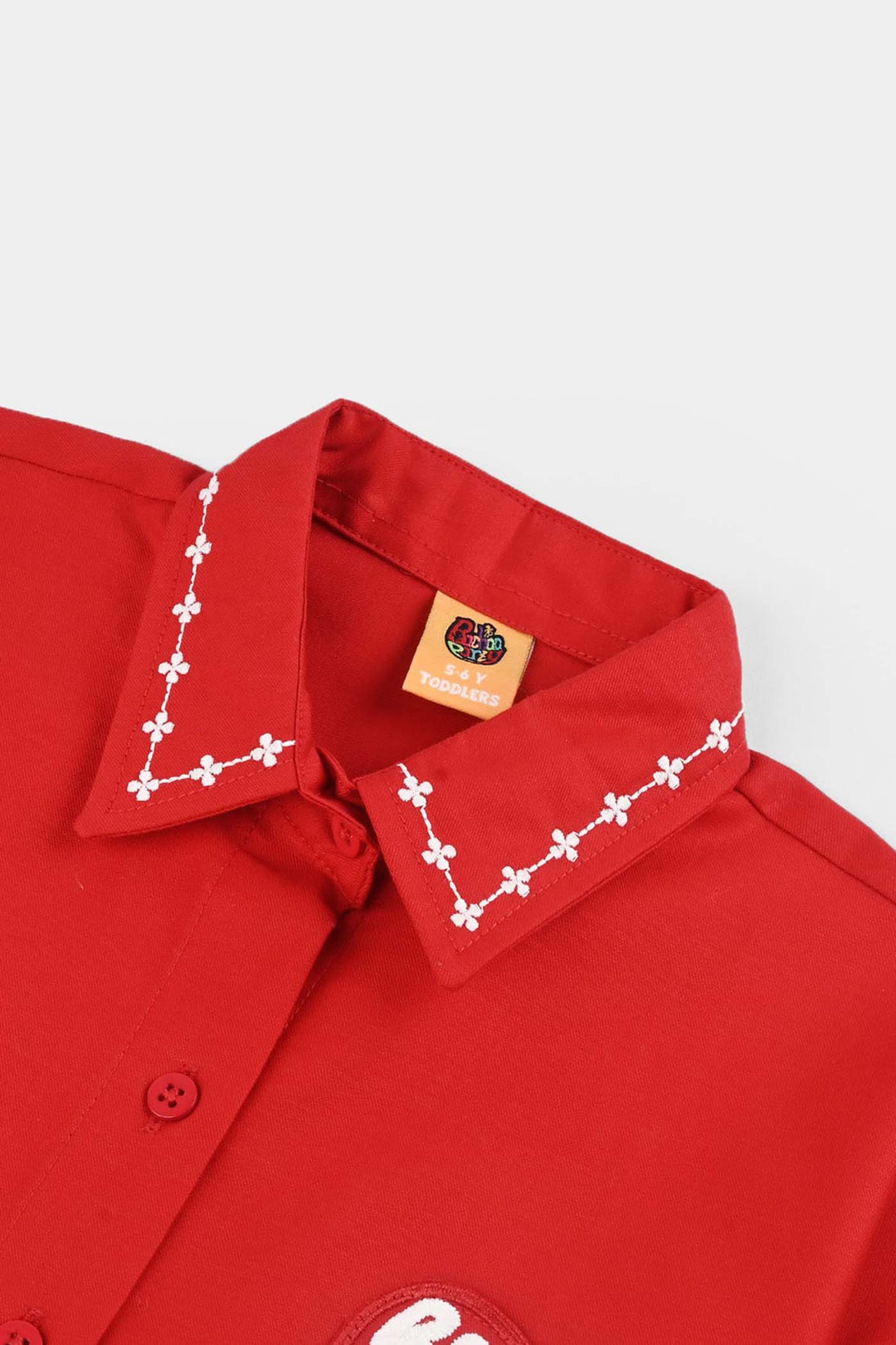 Girls Cotton Twill Emb Top Red Love-RED