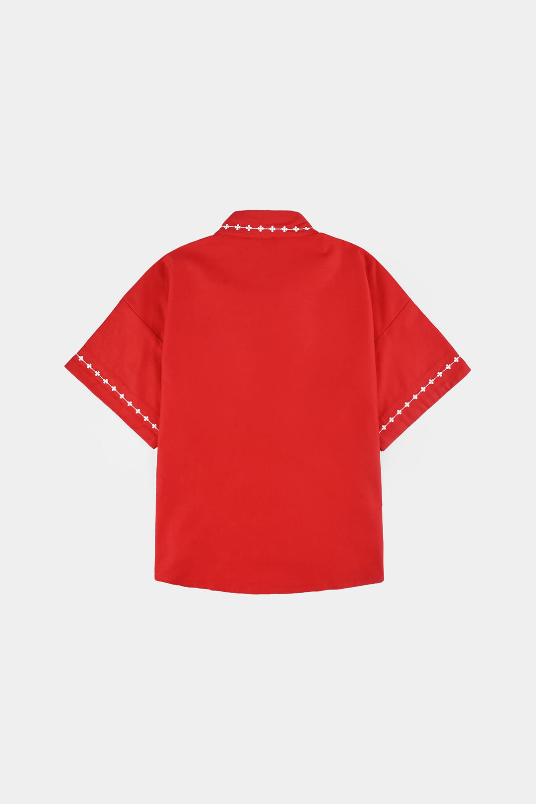 Girls Cotton Twill Emb Top Red Love-RED