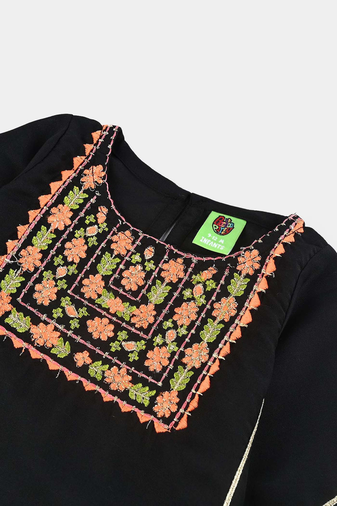 Infant Girls Poly Mesh Embroidered Kurti - Black
