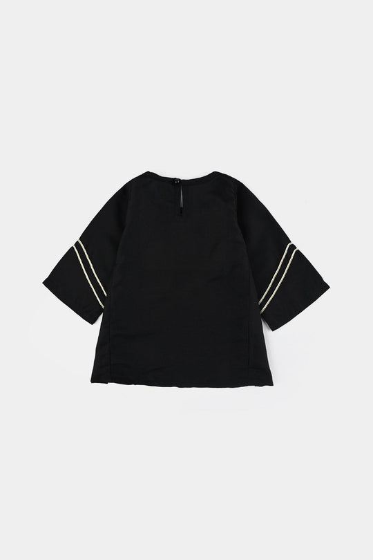 Infant Girls Poly Mesh Embroidered Kurti - Black
