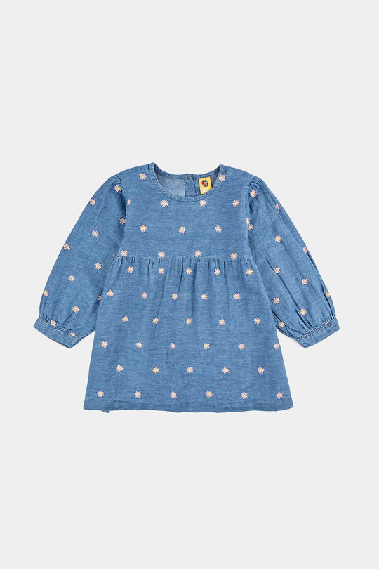 Girls Tensile Denim (Light Denim) Emb Top Flowers Garden - Mid Blue