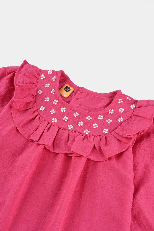 Girls Poly Mesh Emb Co-Ord Set Celia - Pink