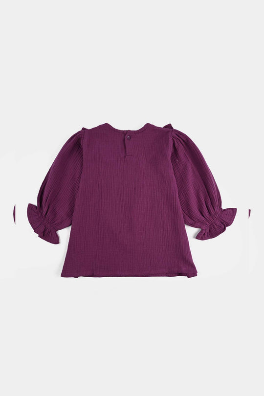 Girls Poly Crinkle Emb Co-Ord Set Plum - Purple