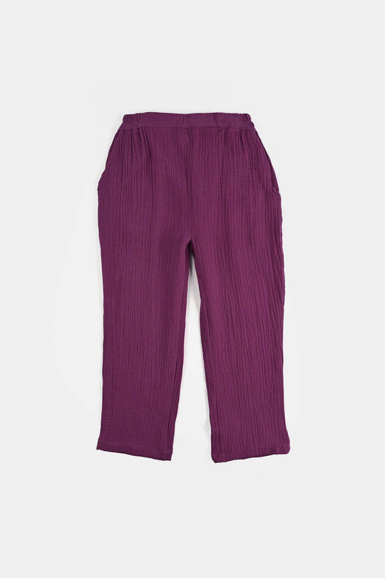 Girls Poly Crinkle Emb Co-Ord Set Plum - Purple
