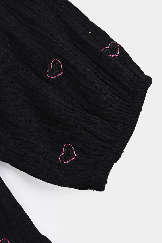 Gilrs Emb Top Pink Hearts - BLACK Poly Crinkle