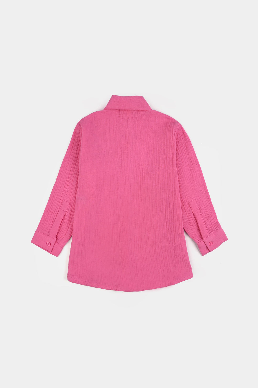 Girls Poly Crinkle Emb Top Pocket Style-PINK