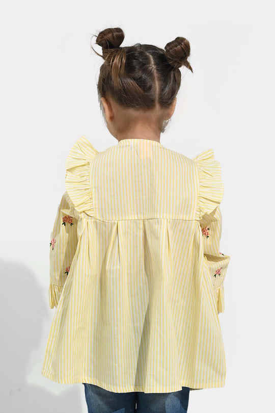 Girls Cotton Emb Top Pink Poppy-Yellow