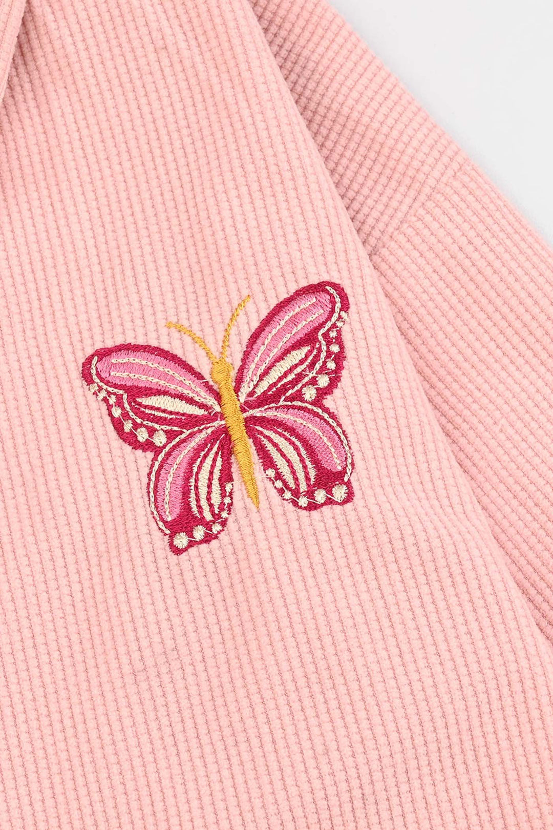Girls Poly Crinkle Emb Top Butterfly-Pink