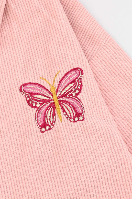 Girls Poly Crinkle Emb Top Butterfly-Pink