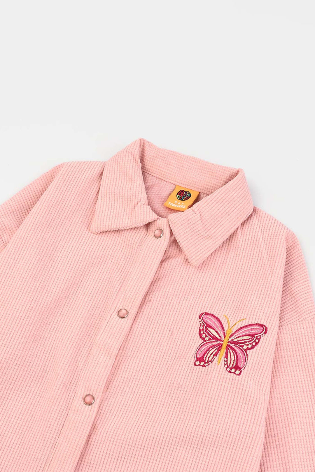 Girls Poly Crinkle Emb Top Butterfly-Pink