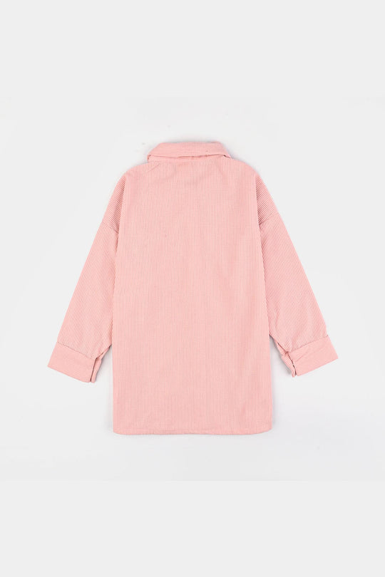 Girls Poly Crinkle Emb Top Butterfly-Pink