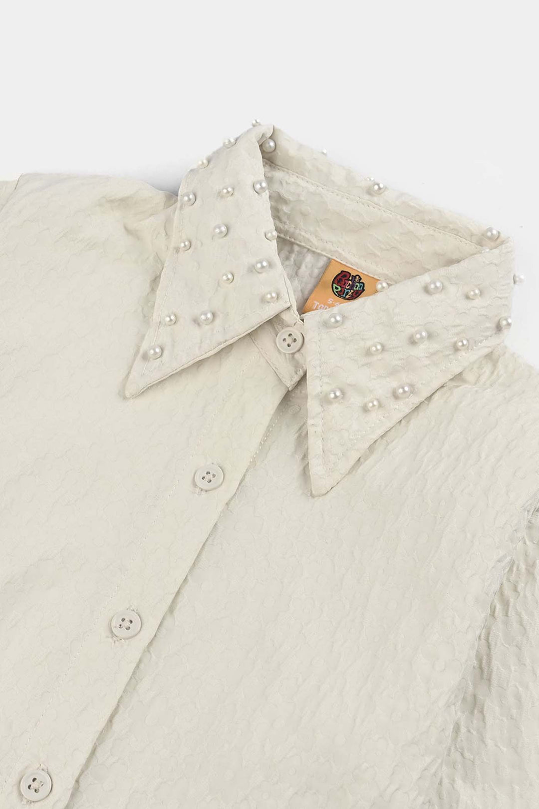 Girls Poly Crinkle Emb Top Purple Flower-White