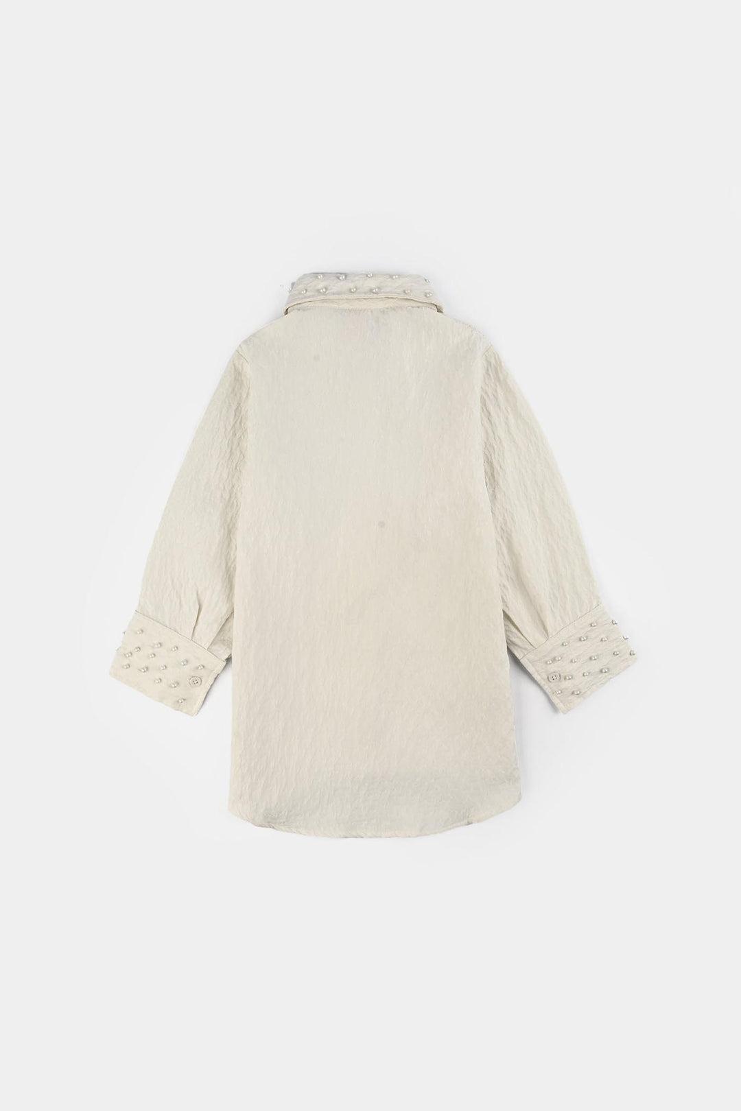 Girls Poly Crinkle Emb Top Purple Flower-White