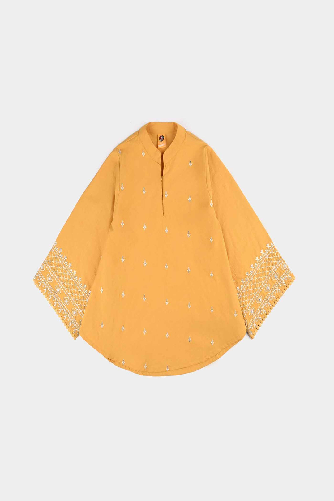 Girls Cotton Slub Emb Top Flowy-Mustard