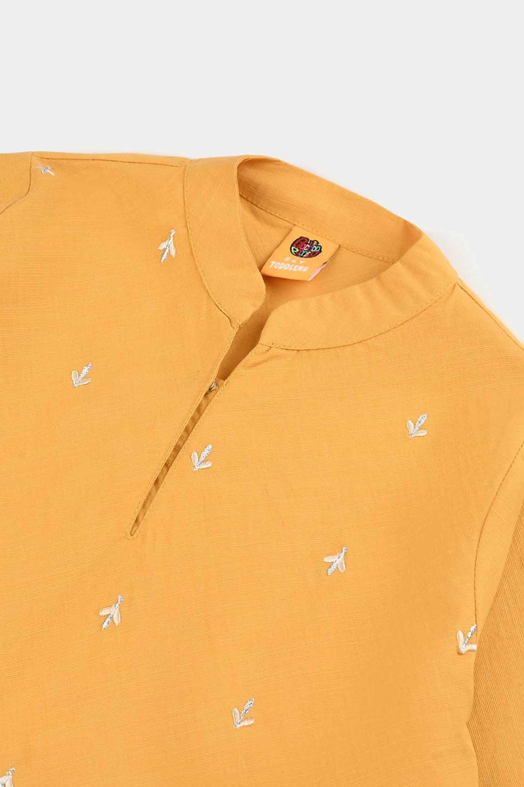 Girls Cotton Slub Emb Top Flowy-Mustard