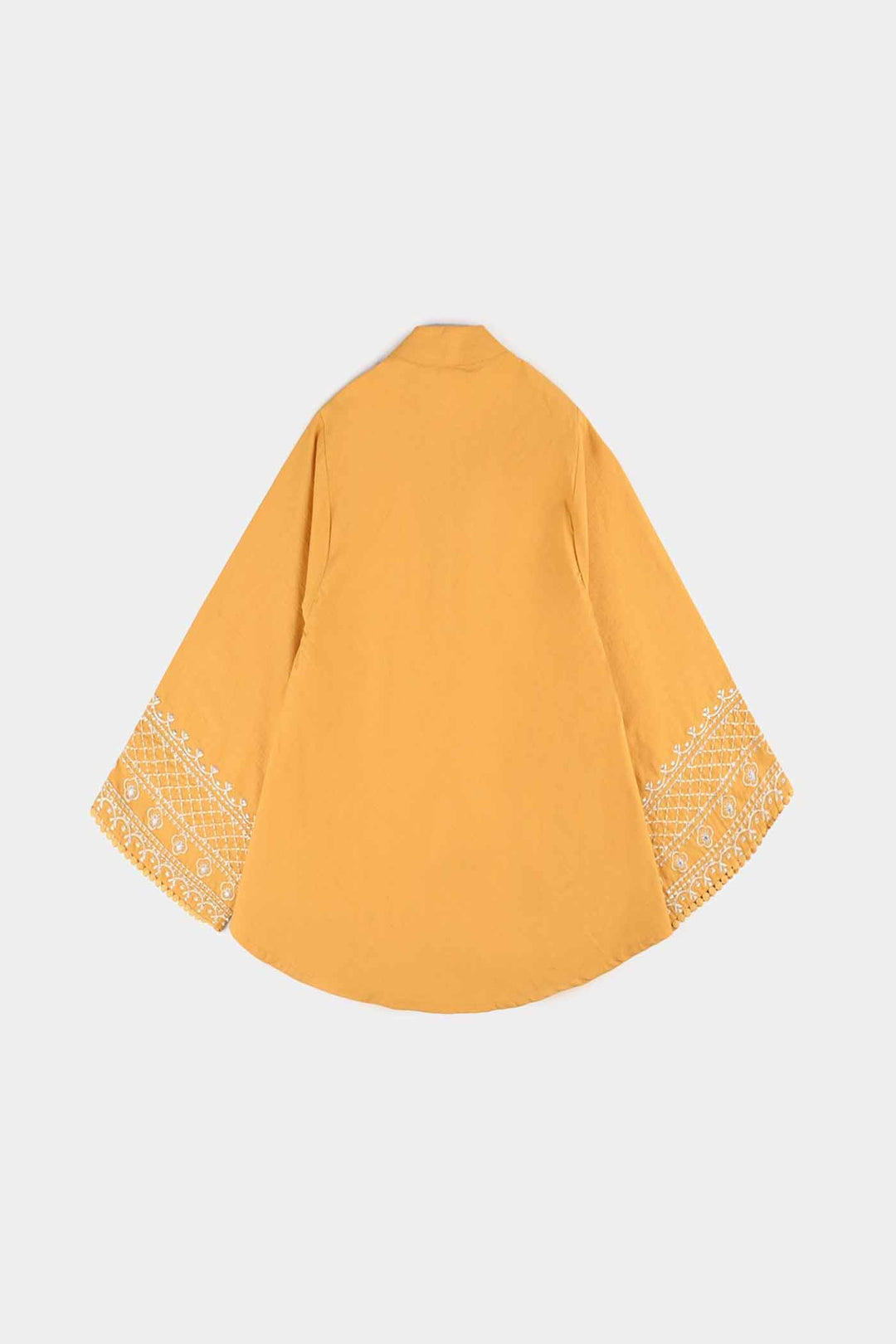 Girls Cotton Slub Emb Top Flowy-Mustard