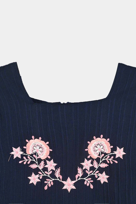 Girls Poly Crinkle Emb Jumpsuit Hazel-Navy Blue