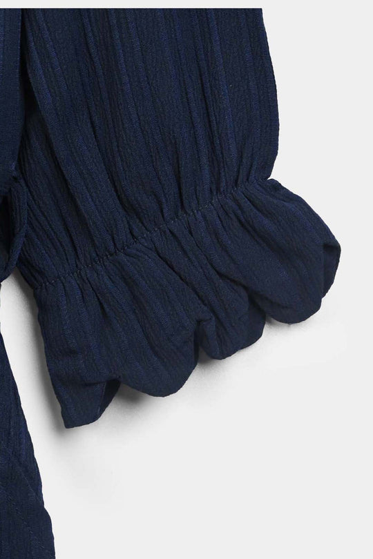 Girls Poly Crinkle Emb Jumpsuit Hazel-Navy Blue