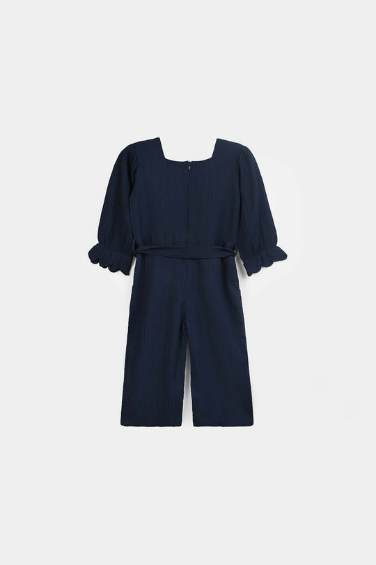 Girls Poly Crinkle Emb Jumpsuit Hazel-Navy Blue
