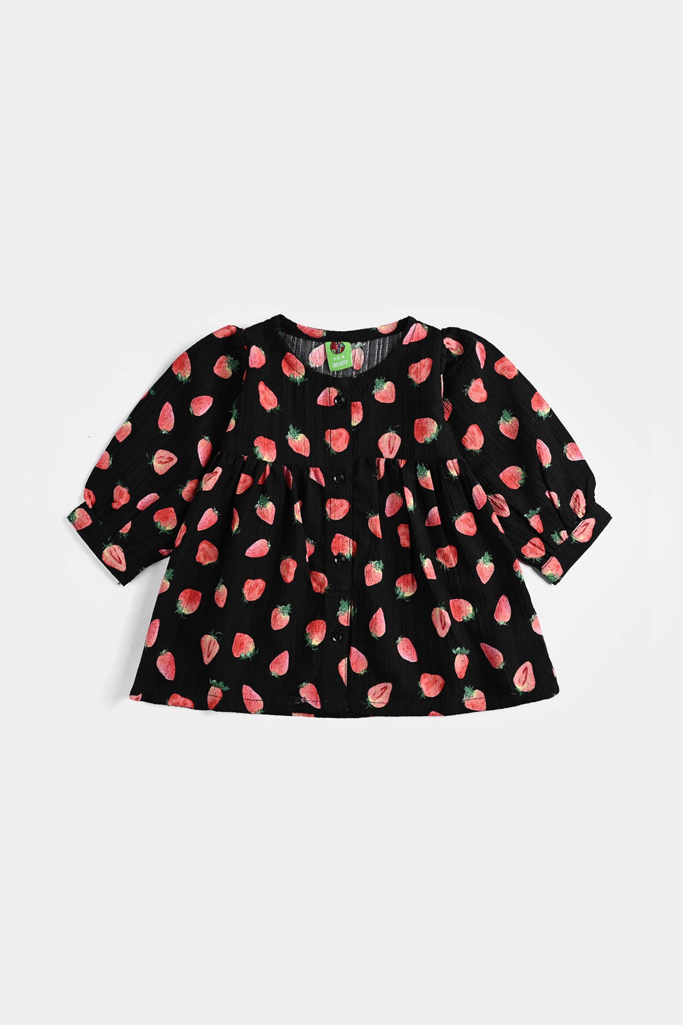 Infant Girls Poly Crinkle Casual Frock Strawberry - Black
