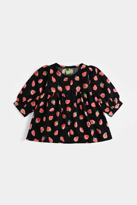 Infant Girls Poly Crinkle Casual Frock Strawberry-BLACK