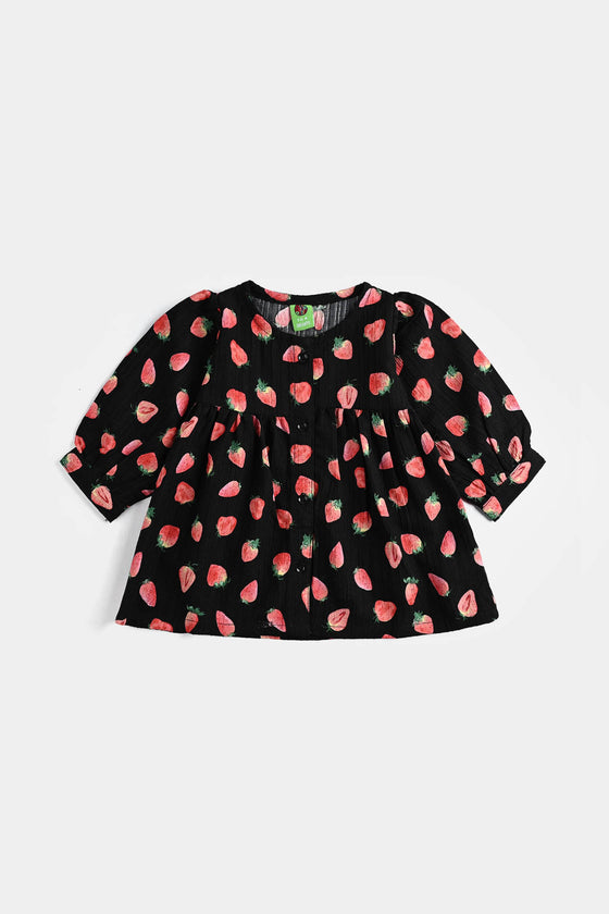 Infant Girls Poly Crinkle Casual Frock Strawberry-BLACK