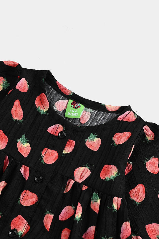 Infant Girls Poly Crinkle Casual Frock Strawberry-BLACK