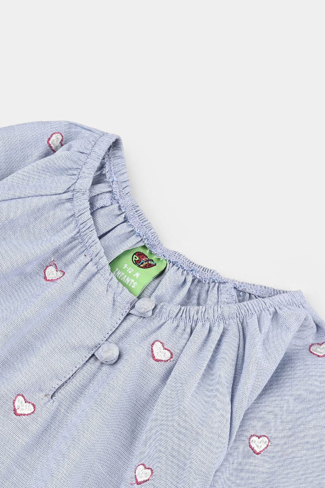 Infant Girls Cotton Emb Top Blue Scalloped-BLUE