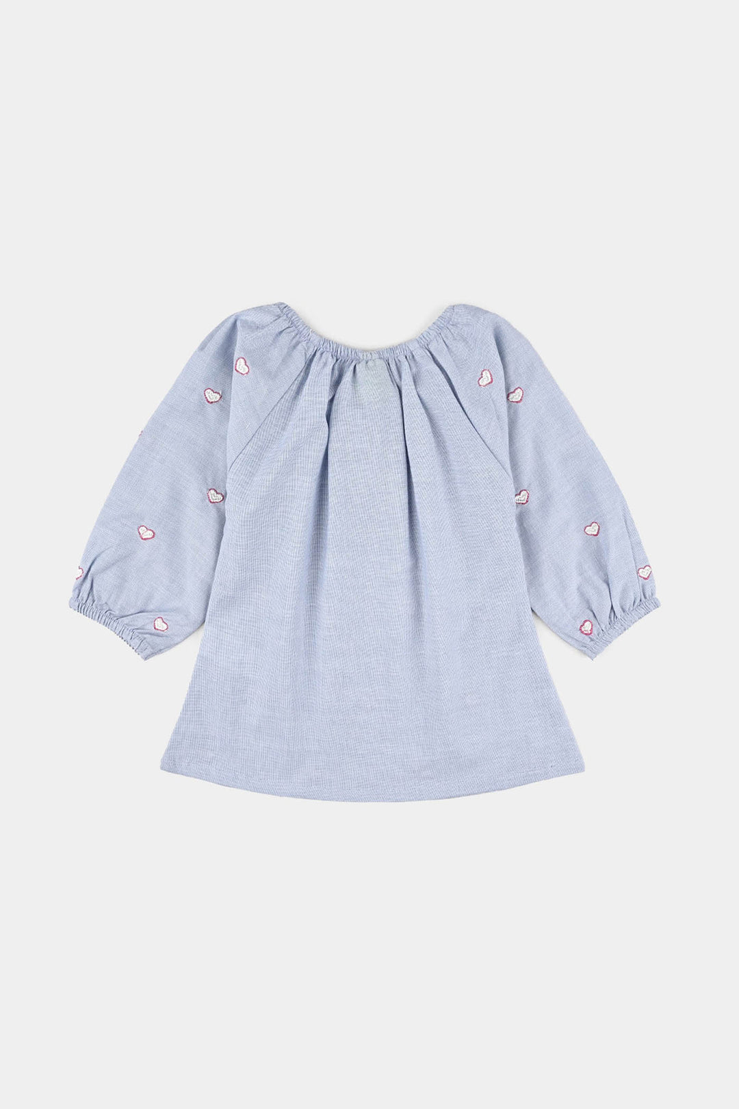 Infant Girls Cotton Emb Top Blue Scalloped-BLUE