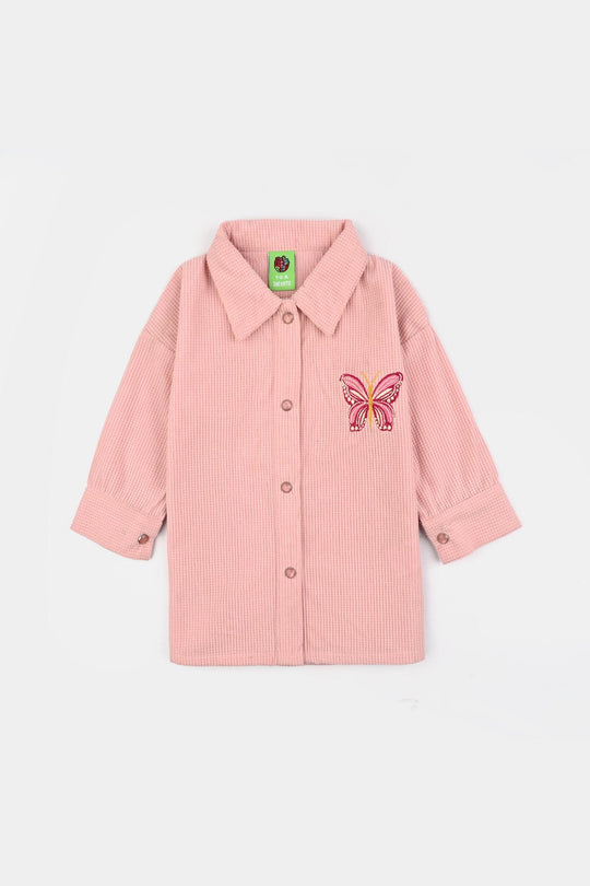 Infant Girls Poly Crinkle Emb Top Butterfly-Pink