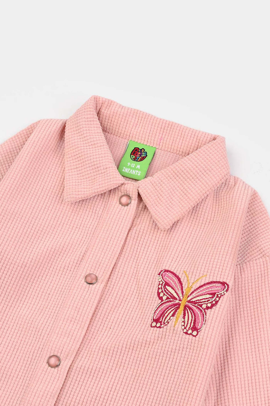 Infant Girls Poly Crinkle Emb Top Butterfly-Pink