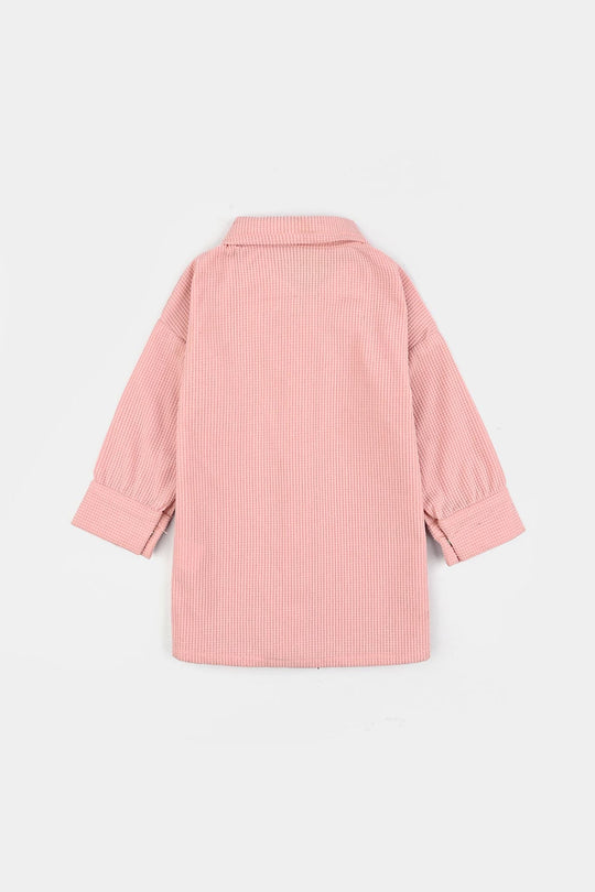 Infant Girls Poly Crinkle Emb Top Butterfly-Pink