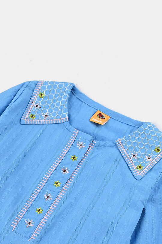 Girls Cotton Emb Top Fantasy-LT.Blue