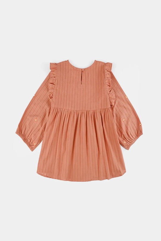 Girls Cotton Emb Top Rusty Ruffles-Rust