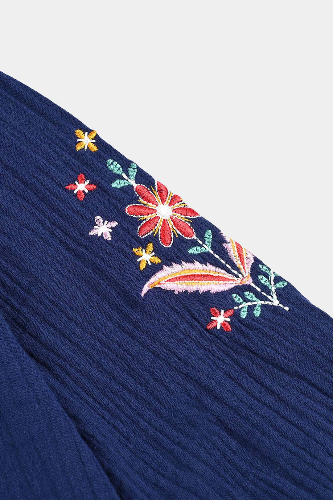 Girls Cotton EMB Top Bouquet-Navy Blue