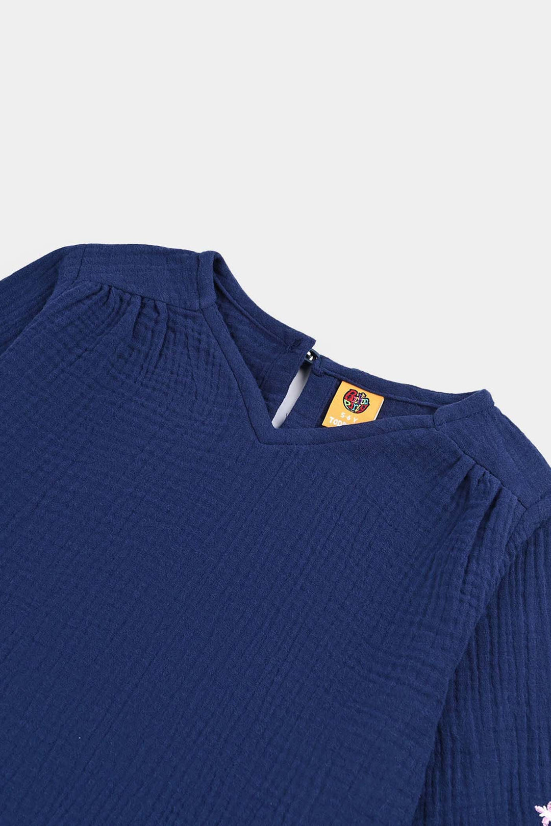 Girls Cotton EMB Top Bouquet-Navy Blue