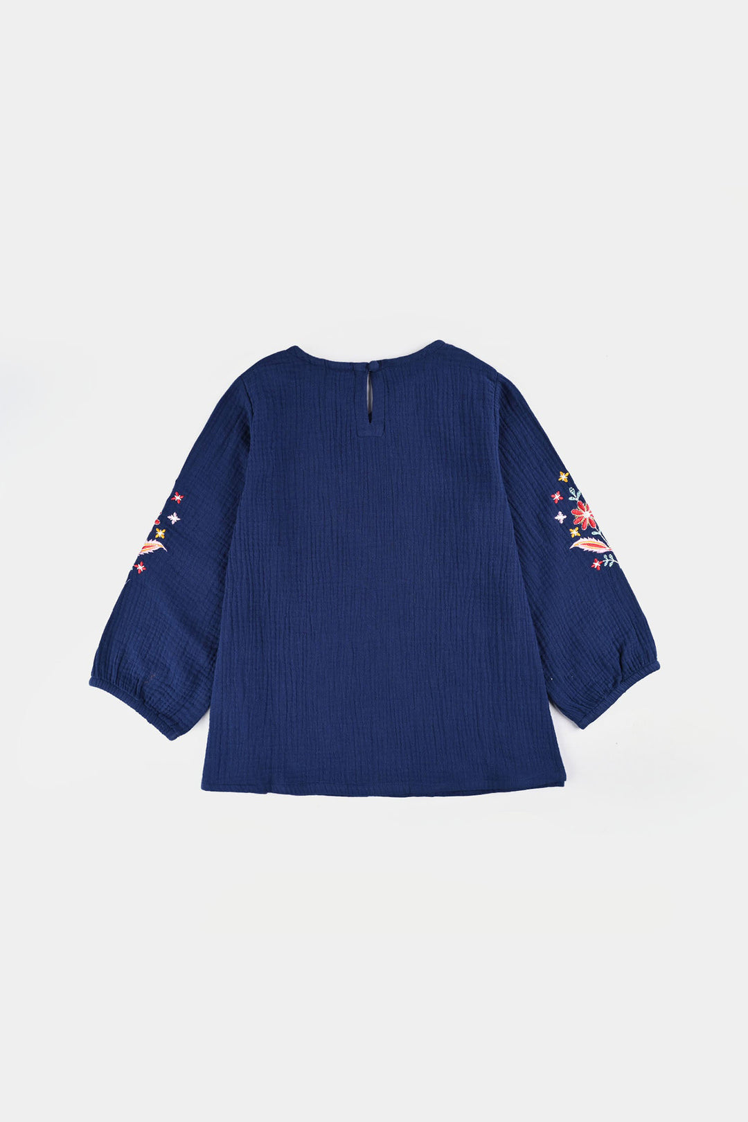 Girls Cotton EMB Top Bouquet-Navy Blue