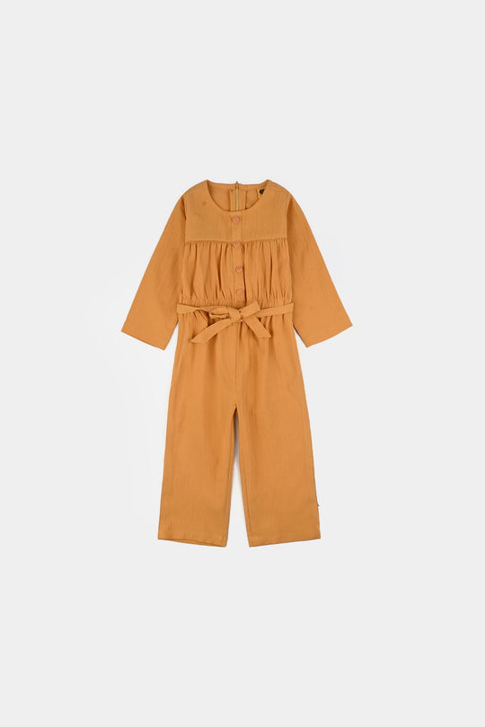 Girls Cotton Jumpsuit Baby Flowers-Mustard